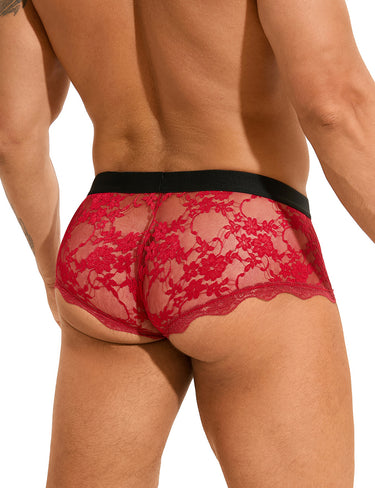 Elegant packaging of Men's Sexy Lace See-Through Briefs by Scandals Menswear, showcasing luxurious attributes that make these men's briefs a perfect gift.